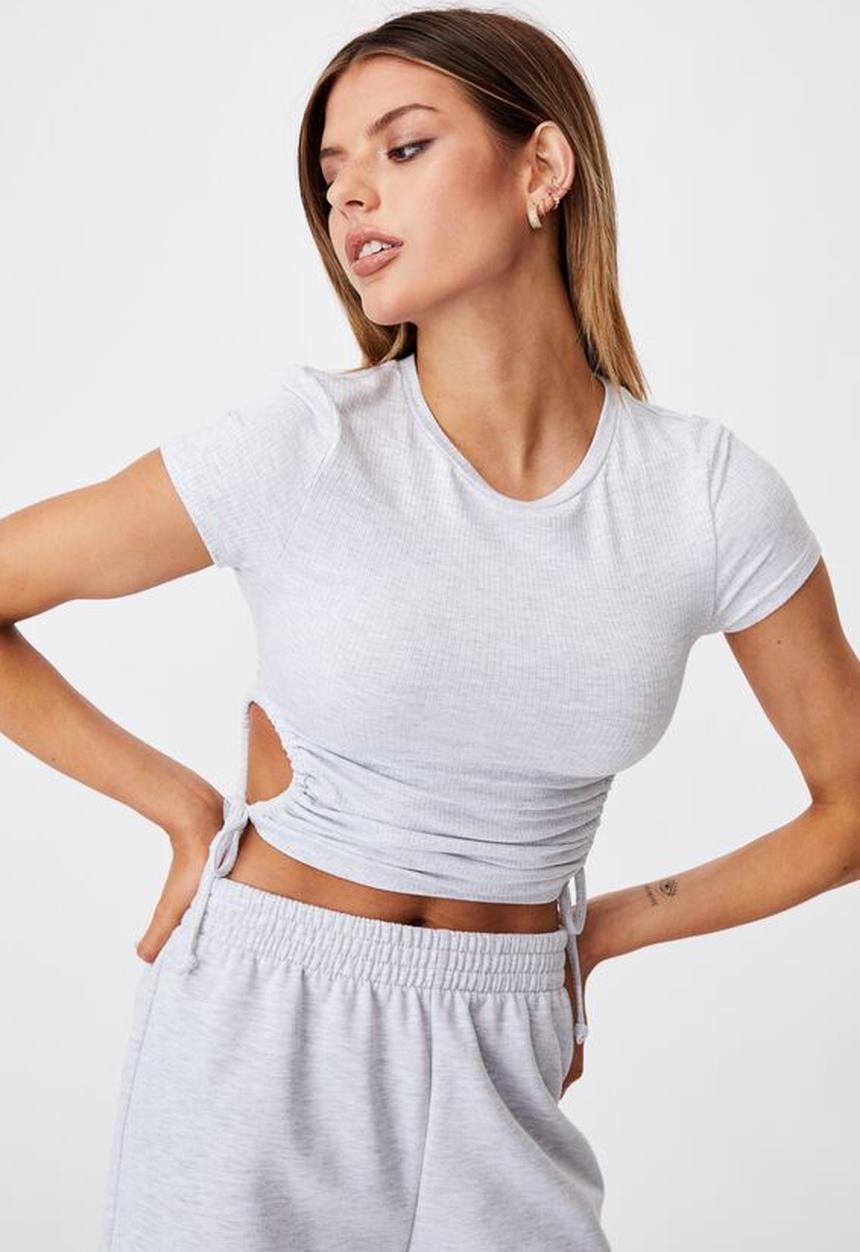 Factorie - Short sleeve cut out top - silver marle