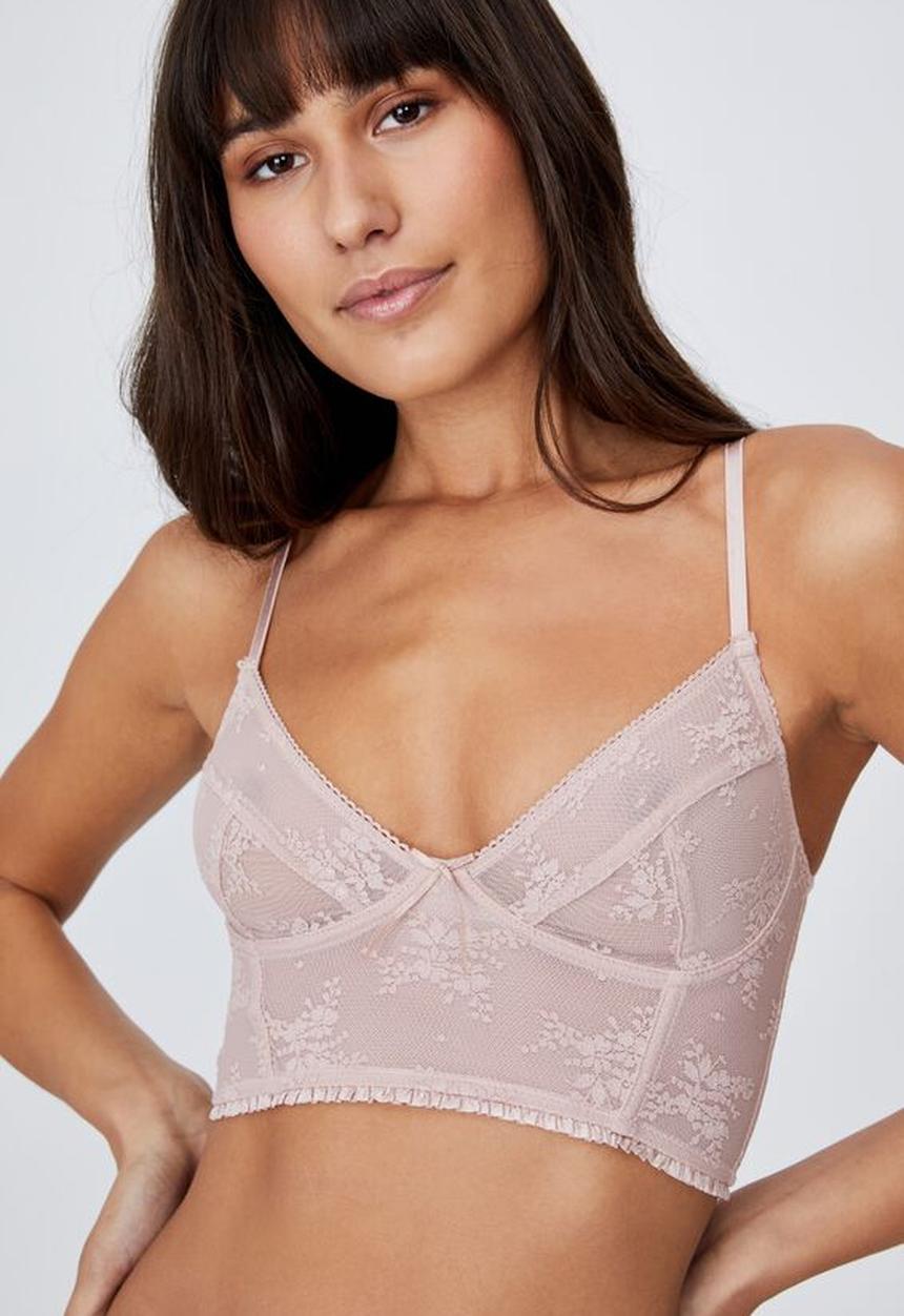 Cotton On - Cherry blossom longline bralette - mushroom