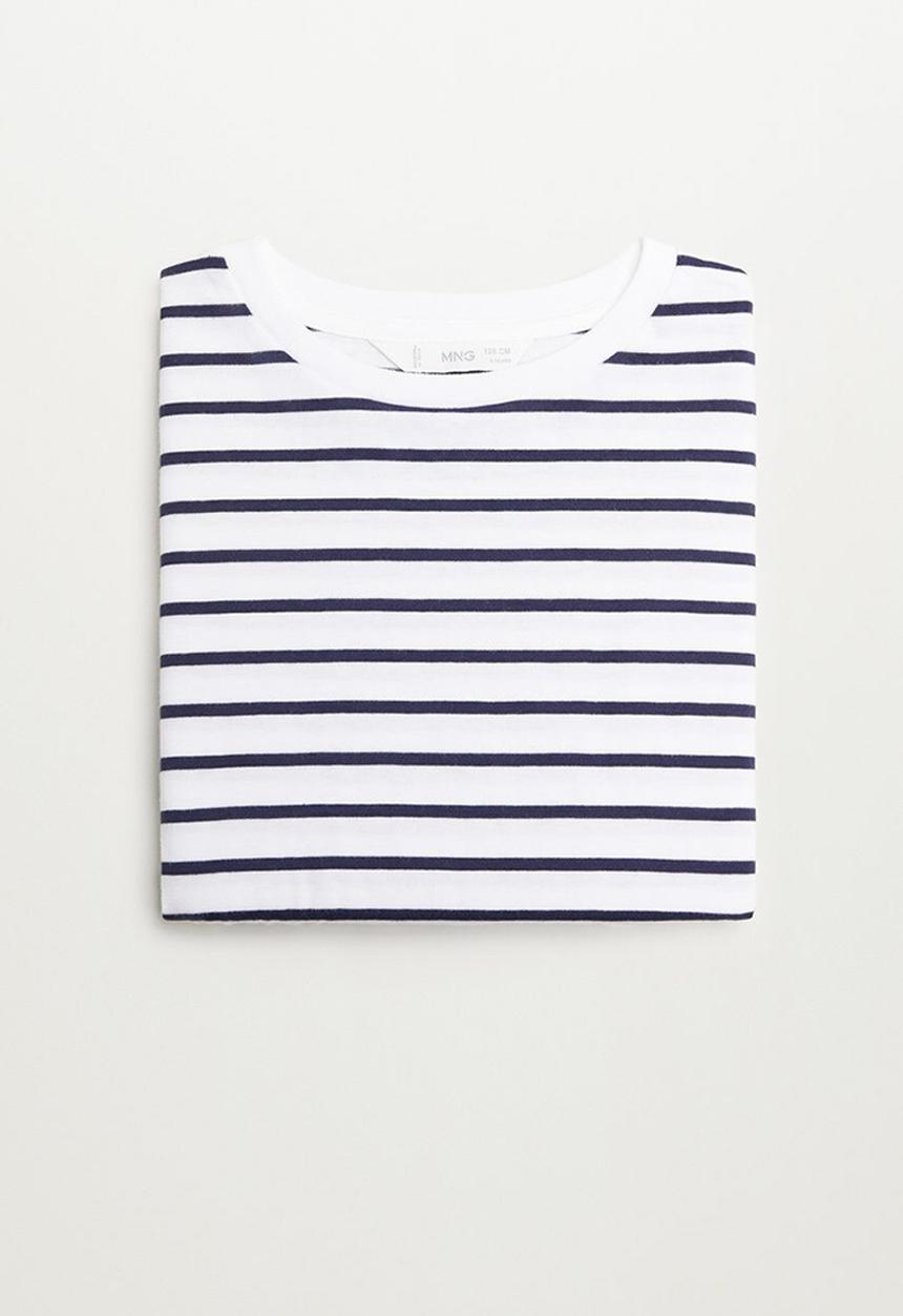 MANGO - Stripes long sleeve crop top - white & navy 