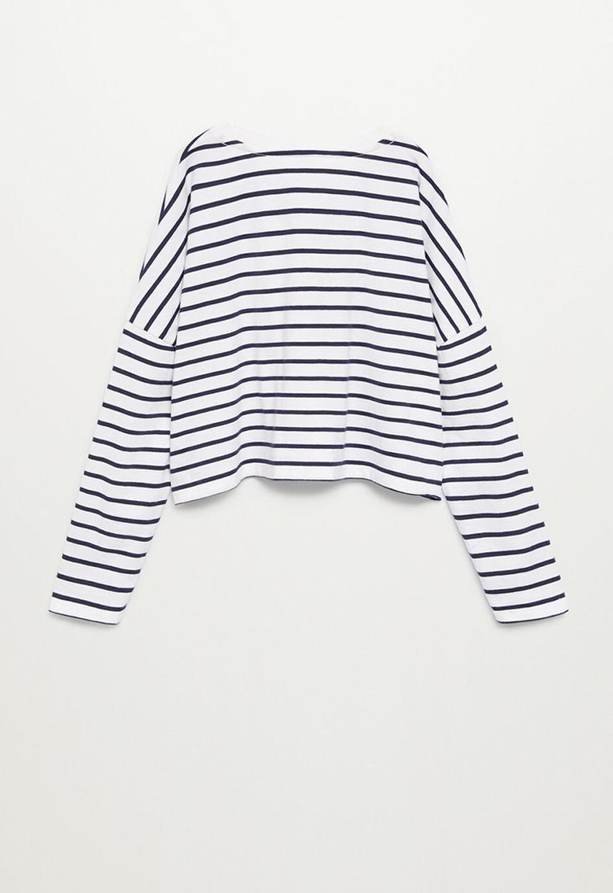 MANGO - Stripes long sleeve crop top - white & navy 