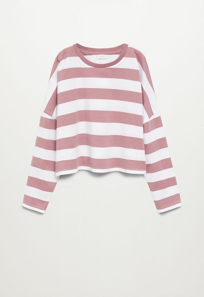 MANGO - Stripes long sleeve crop top - pink