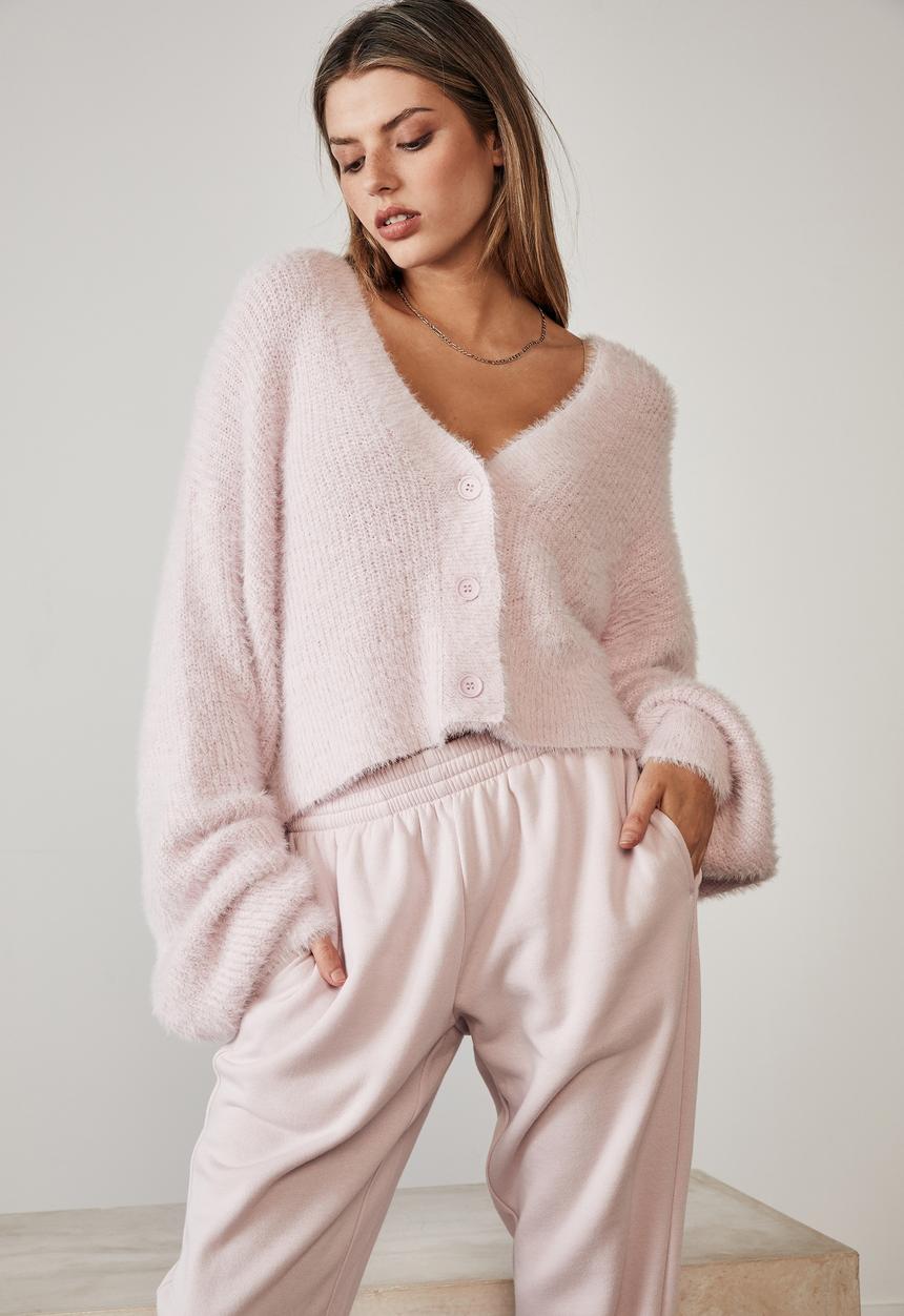 Factorie - Fluffy knit boxy crop cardi - lilac snow