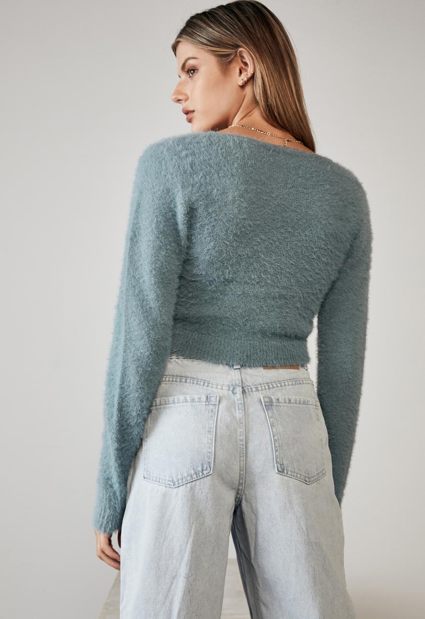 Factorie - Fluffy knit pull front top - petrol blue