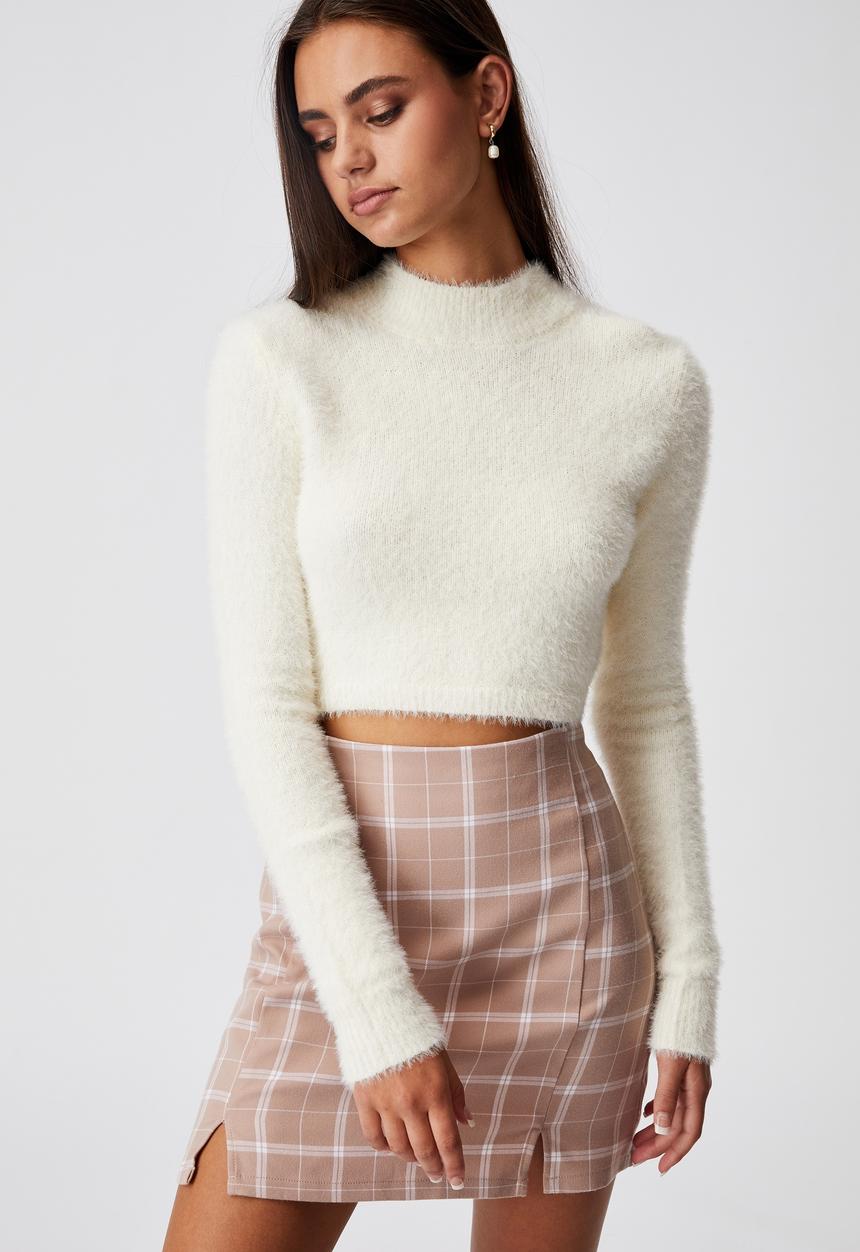 Factorie - Fluffy knit tie back top - ivory