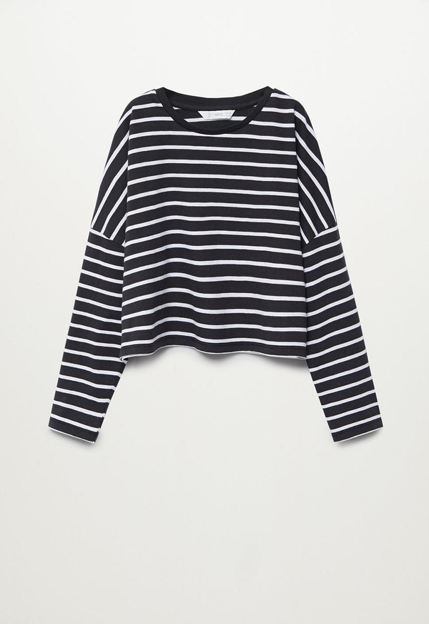 MANGO - Stripes long sleeve crop top - black