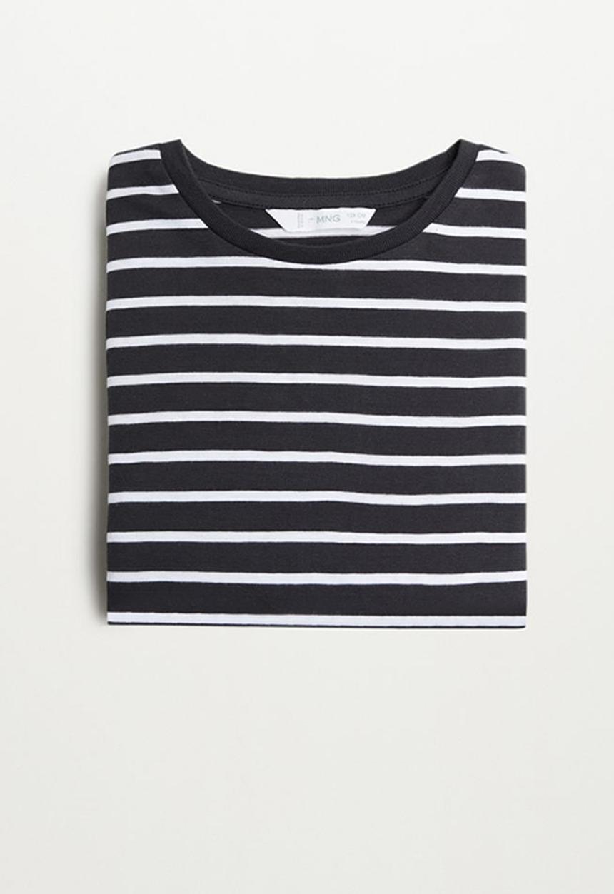 MANGO - Stripes long sleeve crop top - black