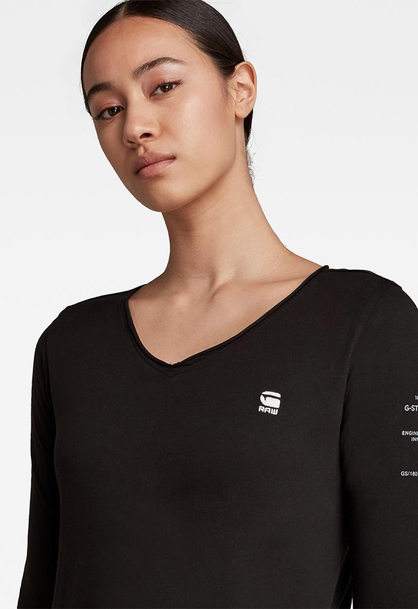 G-STAR - Rolled edge v-neck long sleeve c - black