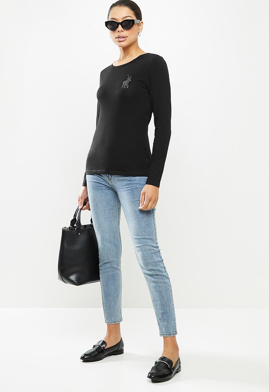 POLO - Tffany long sleeve exclusive rhinestone T-shirt - black