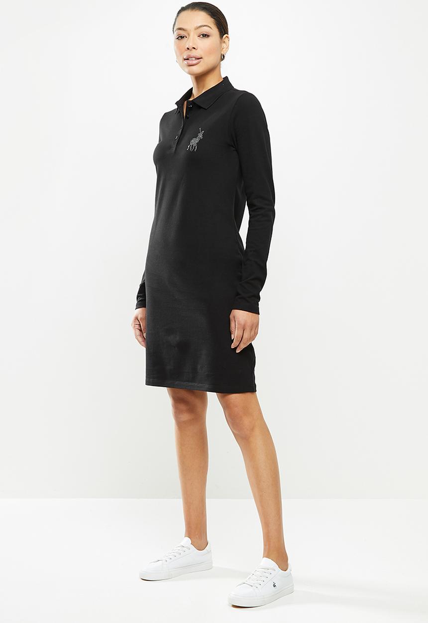 POLO - Renni exclusive long sleeve rhinestone golfer dress - black