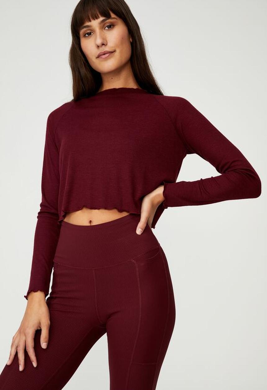 Cotton On - Raglan cross back long sleeve top - mulberry