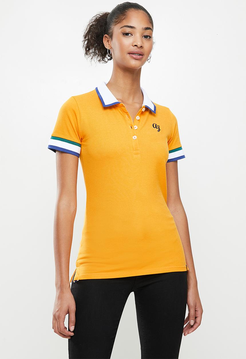 Aca Joe - Contrast collar pique golfer - mustard