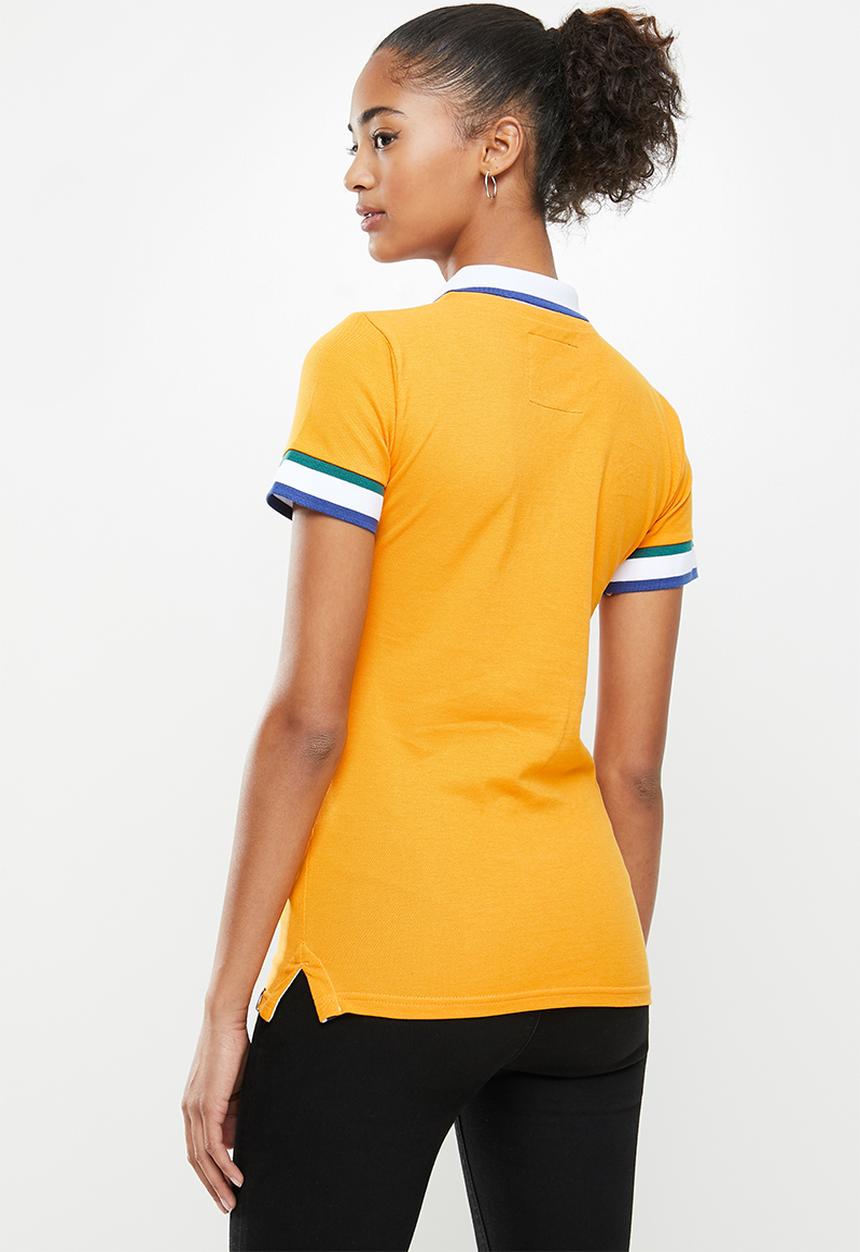 Aca Joe - Contrast collar pique golfer - mustard