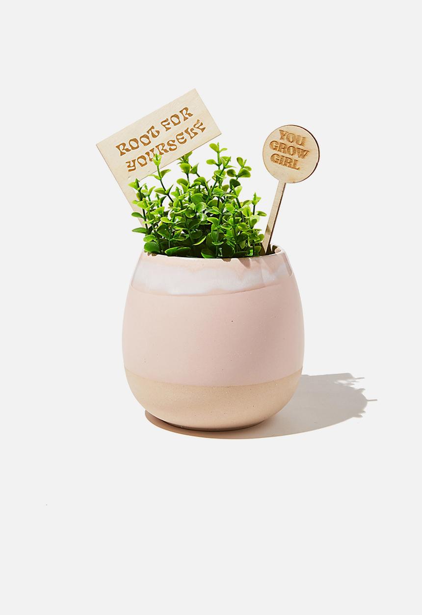 Typo - Midi shaped planter - pink & white glaze