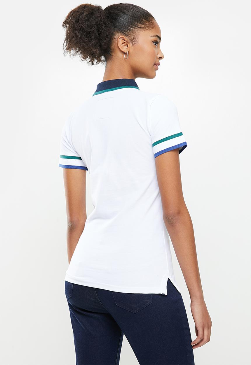Aca Joe - Contrast collar pique golfer - white