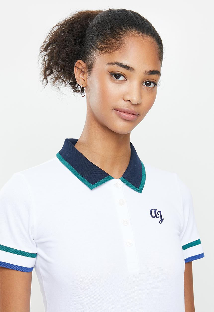 Aca Joe - Contrast collar pique golfer - white