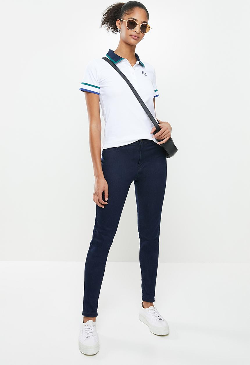 Aca Joe - Contrast collar pique golfer - white