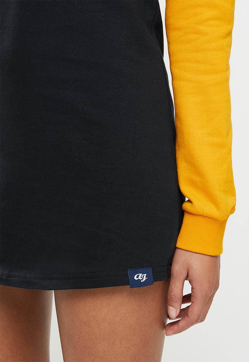 Aca Joe - Colourblock crew terry dress - mustard & black