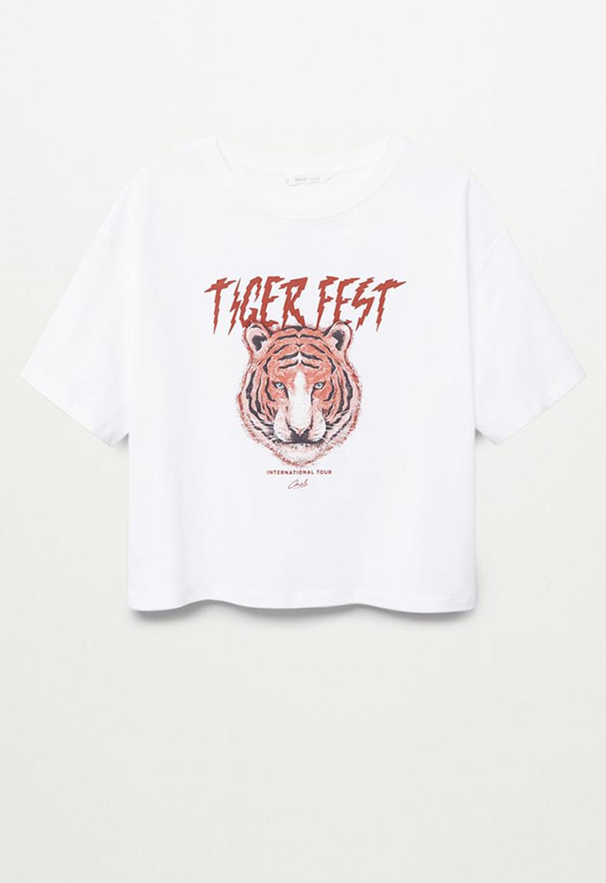 MANGO - Cool short sleeve crop top - white