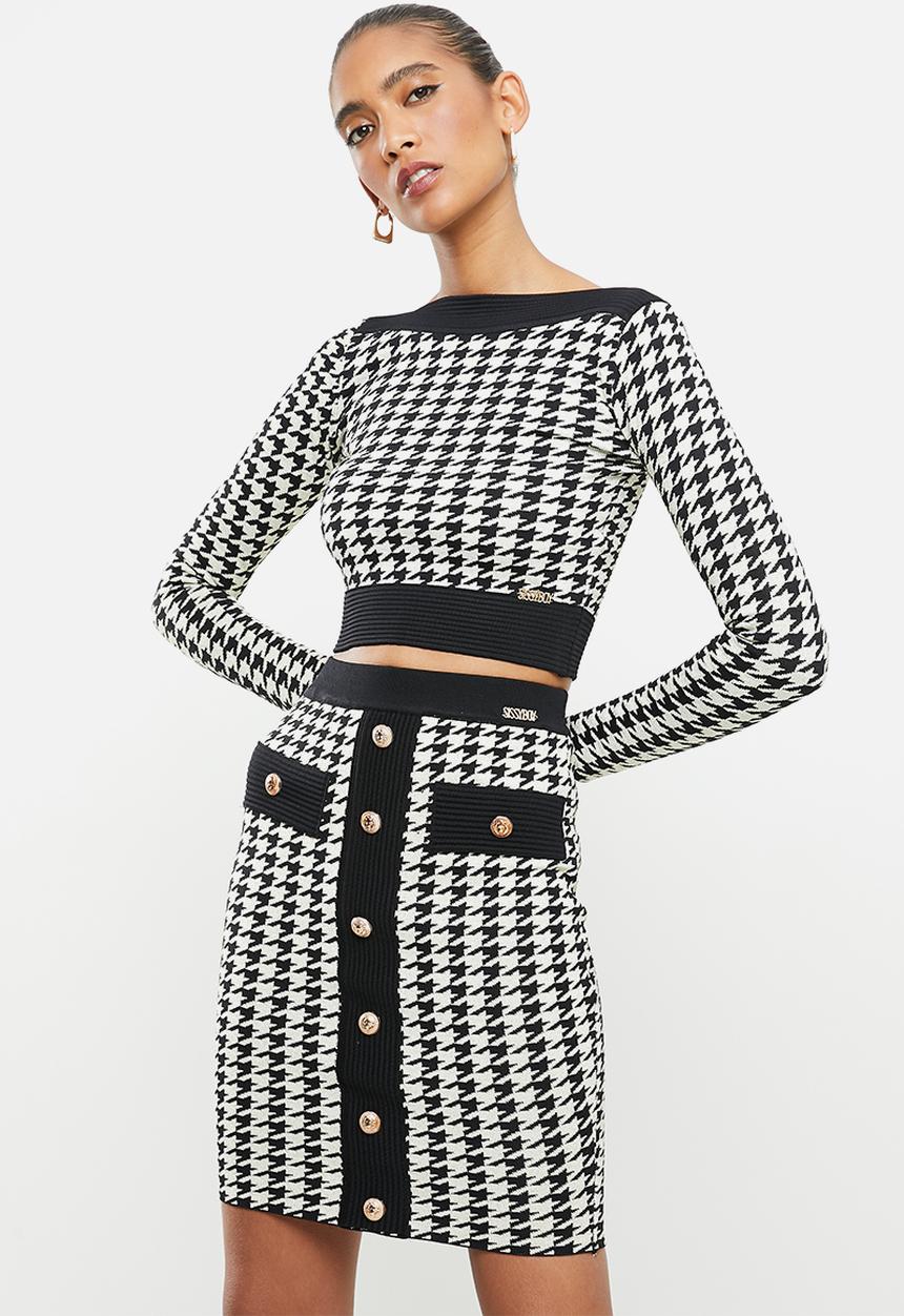 SISSY BOY - Tivola: houndstooth lurex crop top - black & gold