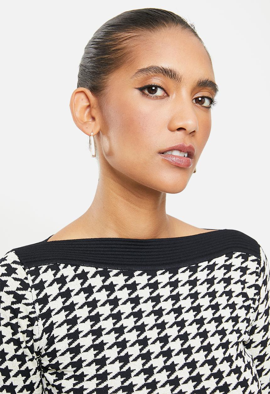 SISSY BOY - Tivola: houndstooth lurex crop top - black & gold