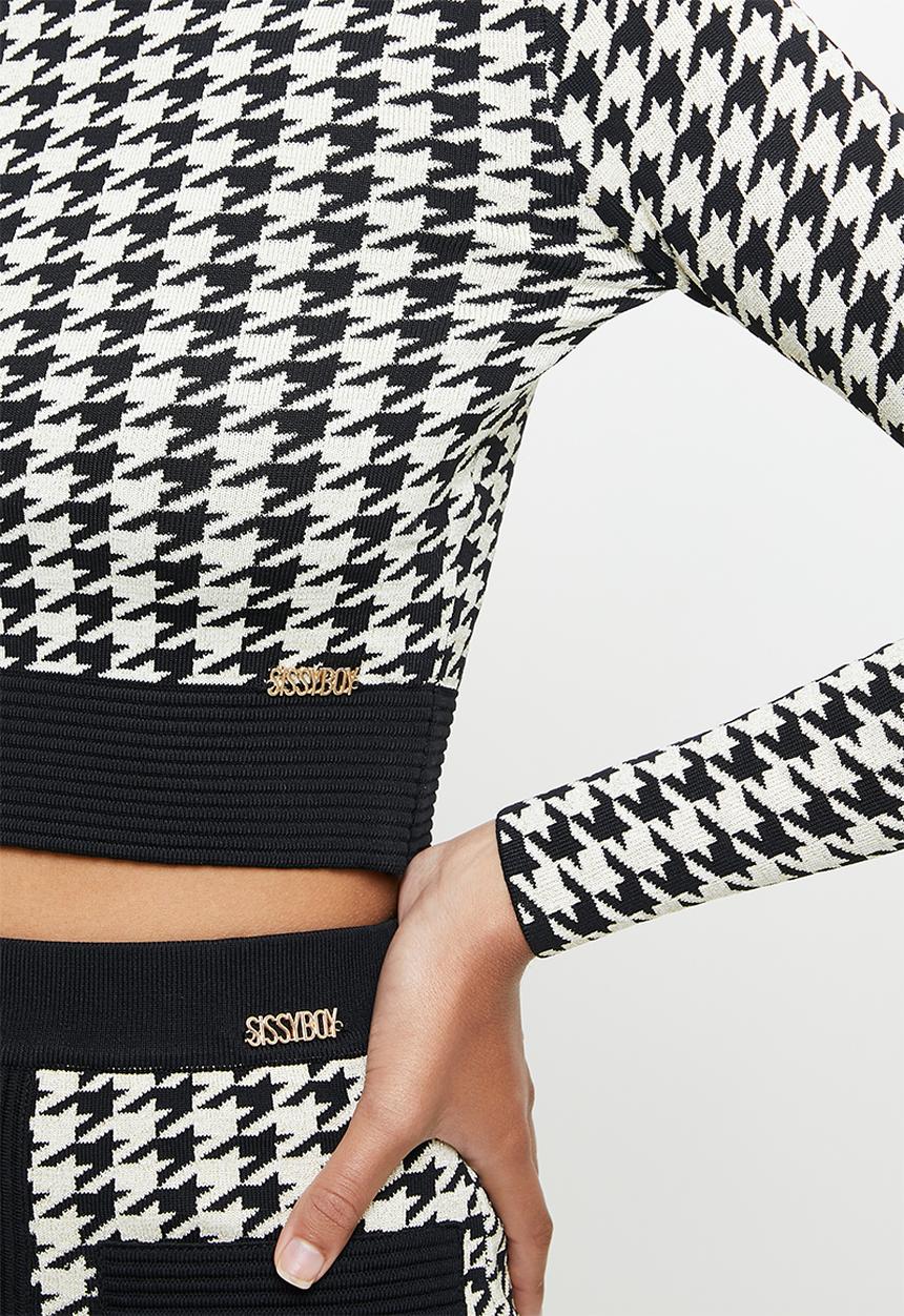 SISSY BOY - Tivola: houndstooth lurex crop top - black & gold
