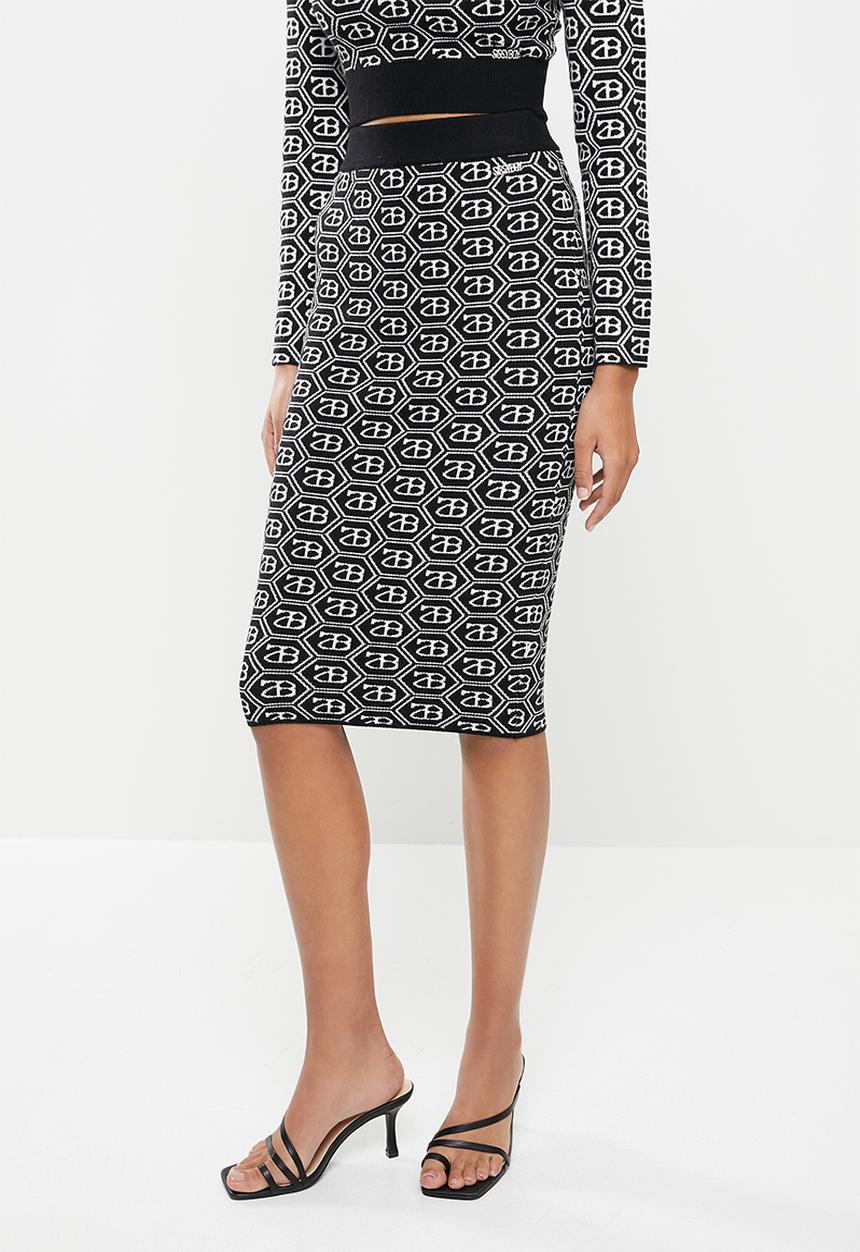 SISSY BOY - Sienna: all over repeat logo knit skirt - black & white