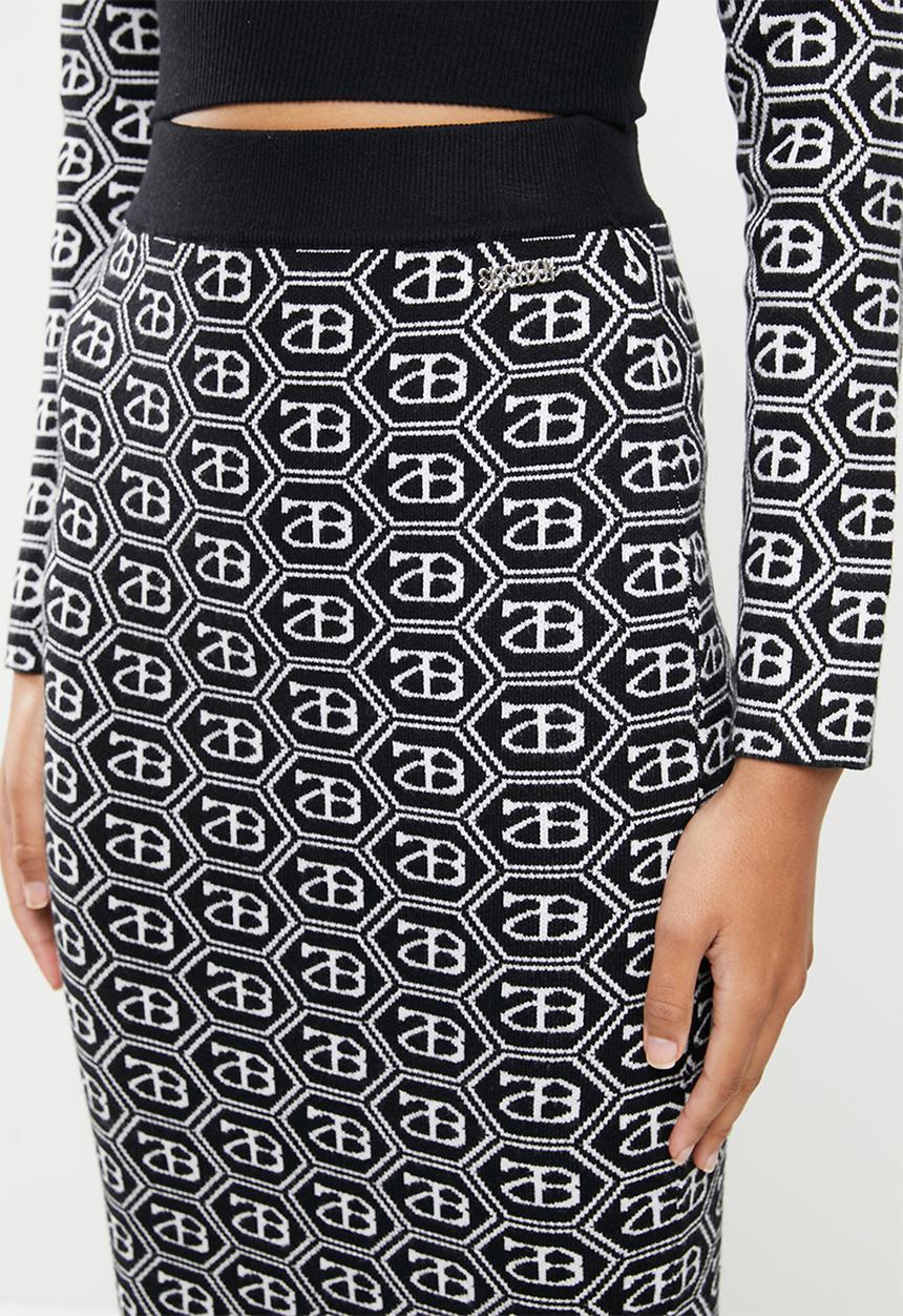 SISSY BOY - Sienna: all over repeat logo knit skirt - black & white