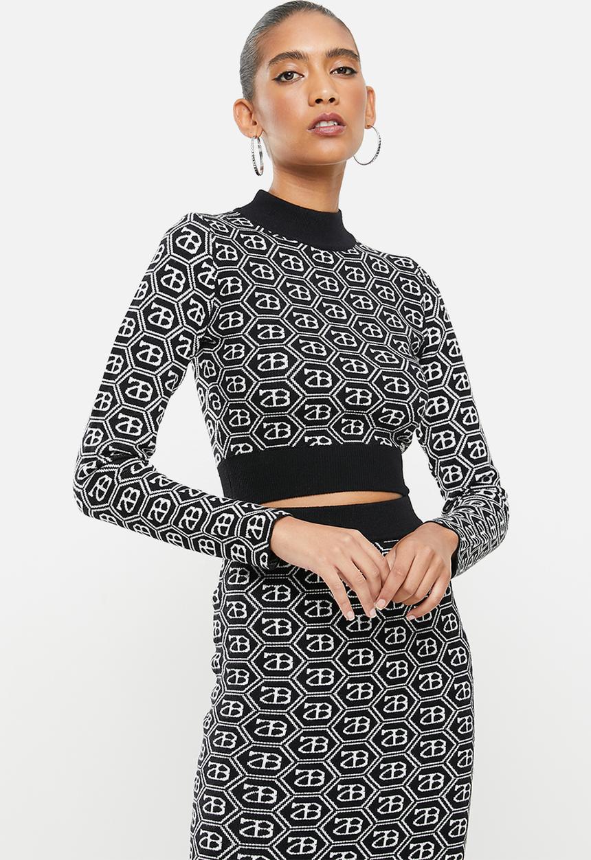 SISSY BOY - Sienna: all over repeat logo knit sweat - black & white
