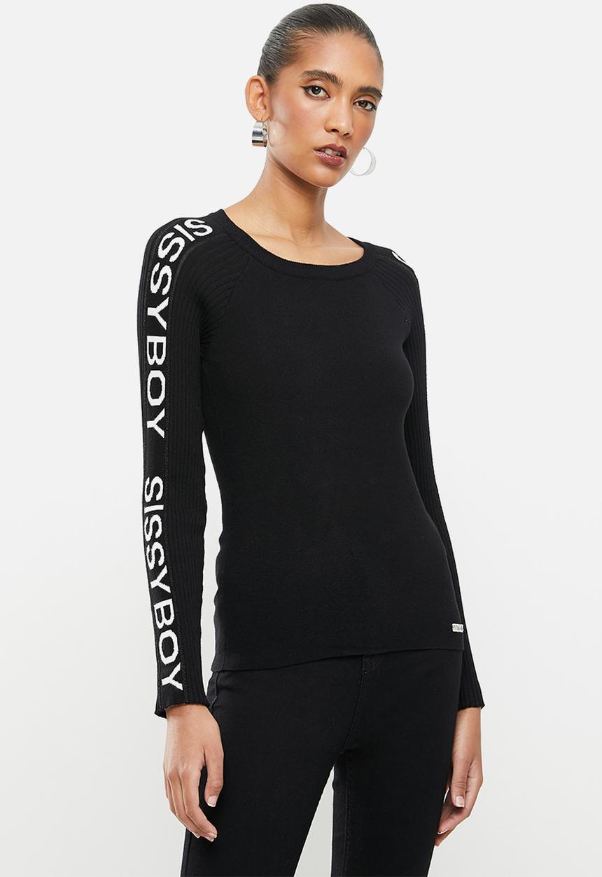 SISSY BOY - Jonesy: basic crew neck knit with logo along long sleeves - black