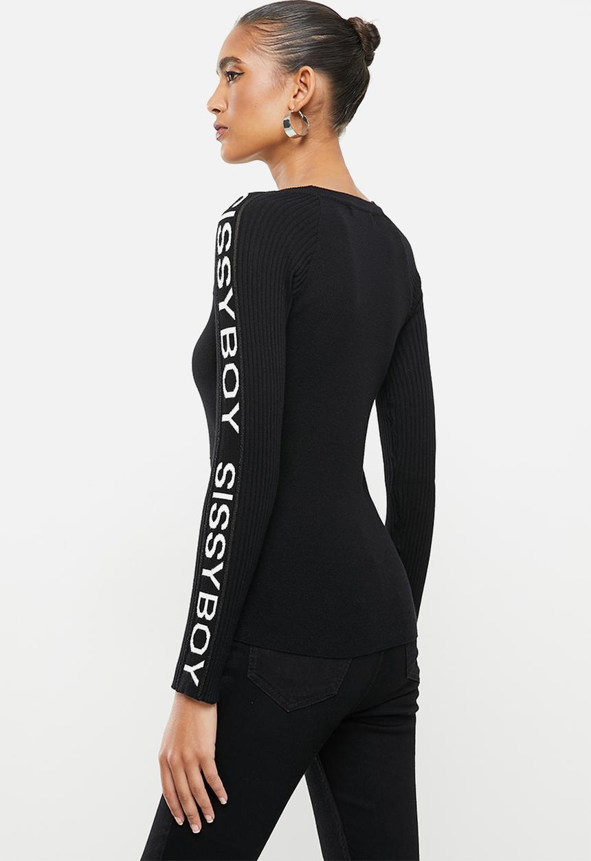 SISSY BOY - Jonesy: basic crew neck knit with logo along long sleeves - black