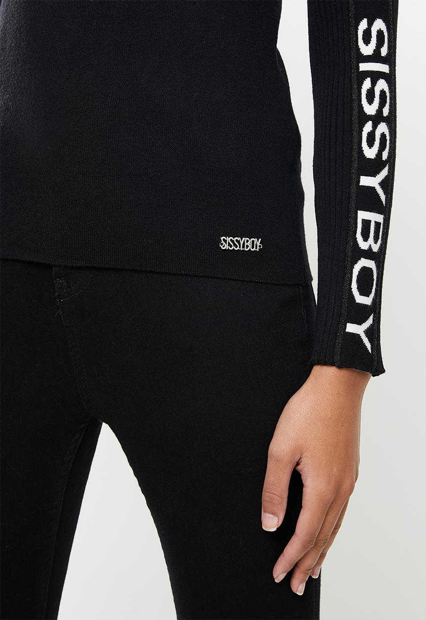 SISSY BOY - Jonesy: basic crew neck knit with logo along long sleeves - black