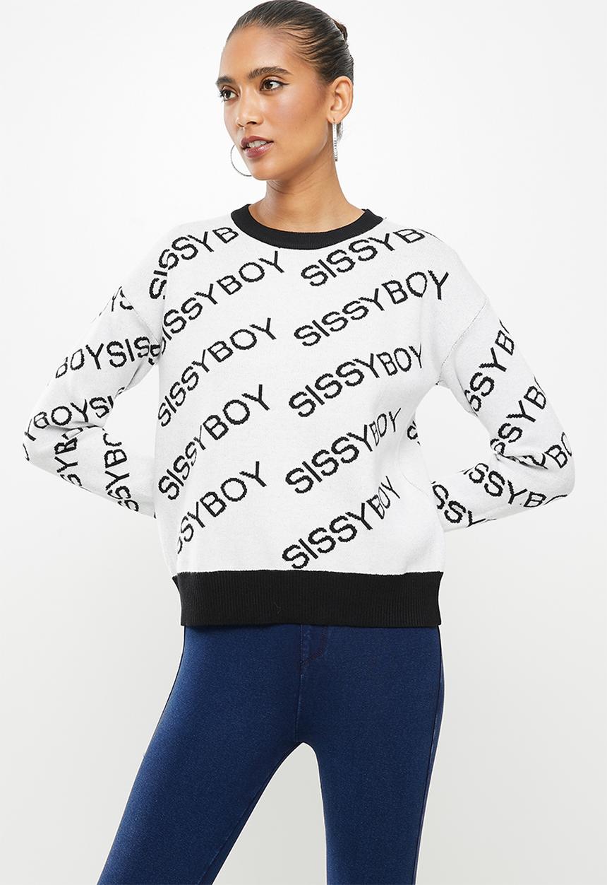 SISSY BOY - Kait: all-over logo knit with long sleeves - white