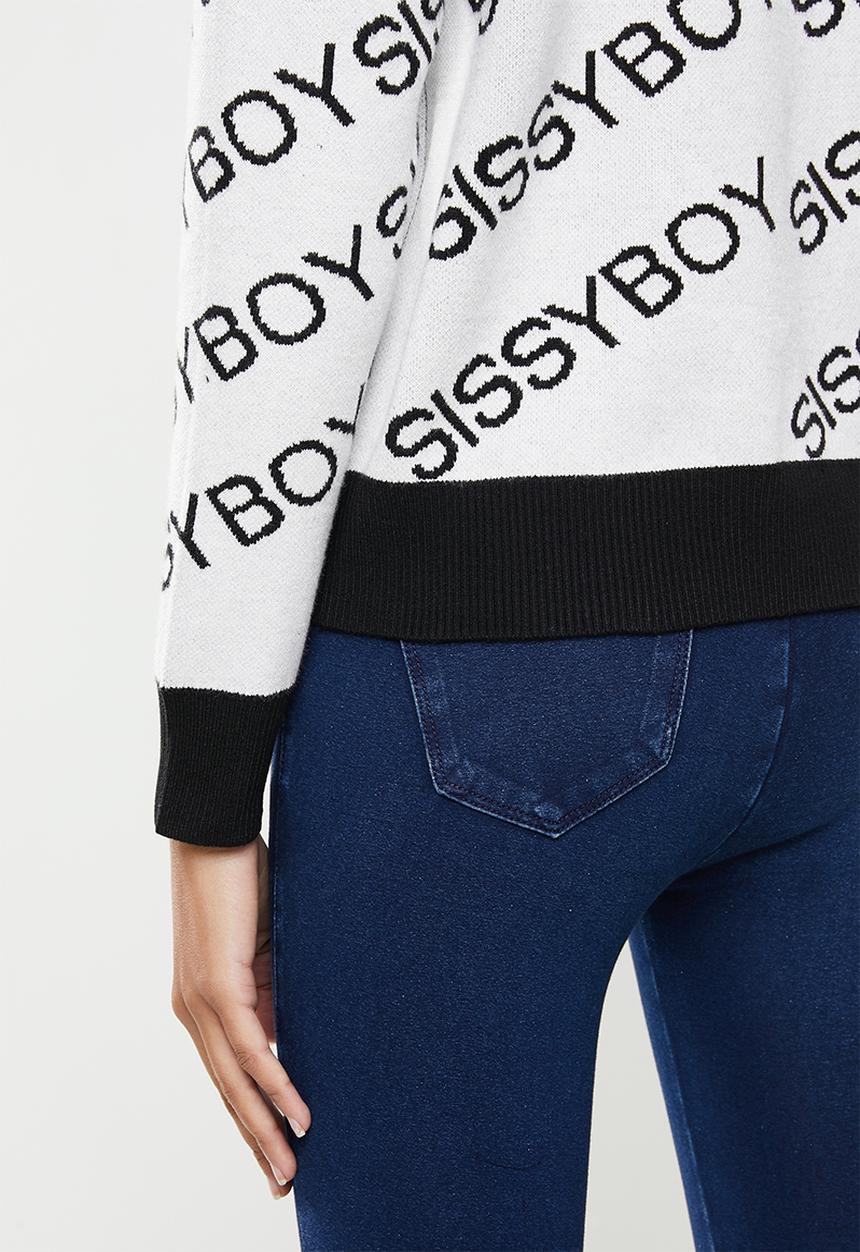 SISSY BOY - Kait: all-over logo knit with long sleeves - white