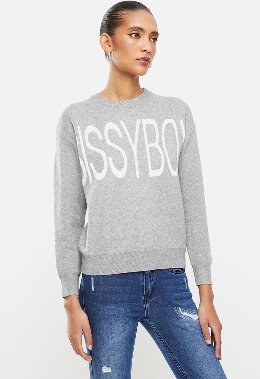 SISSY BOY - Carla: knit sweater with all across branding - grey 