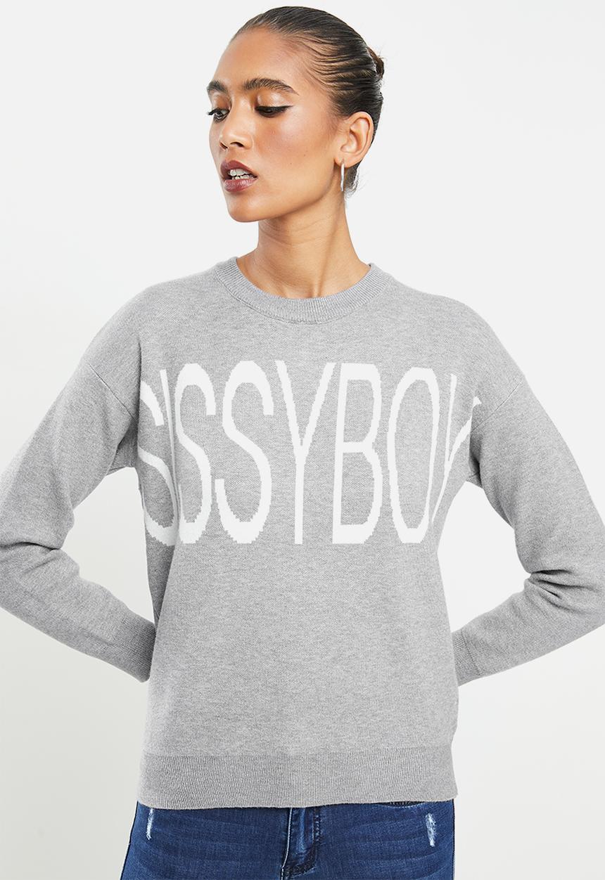 SISSY BOY - Carla: knit sweater with all across branding - grey 