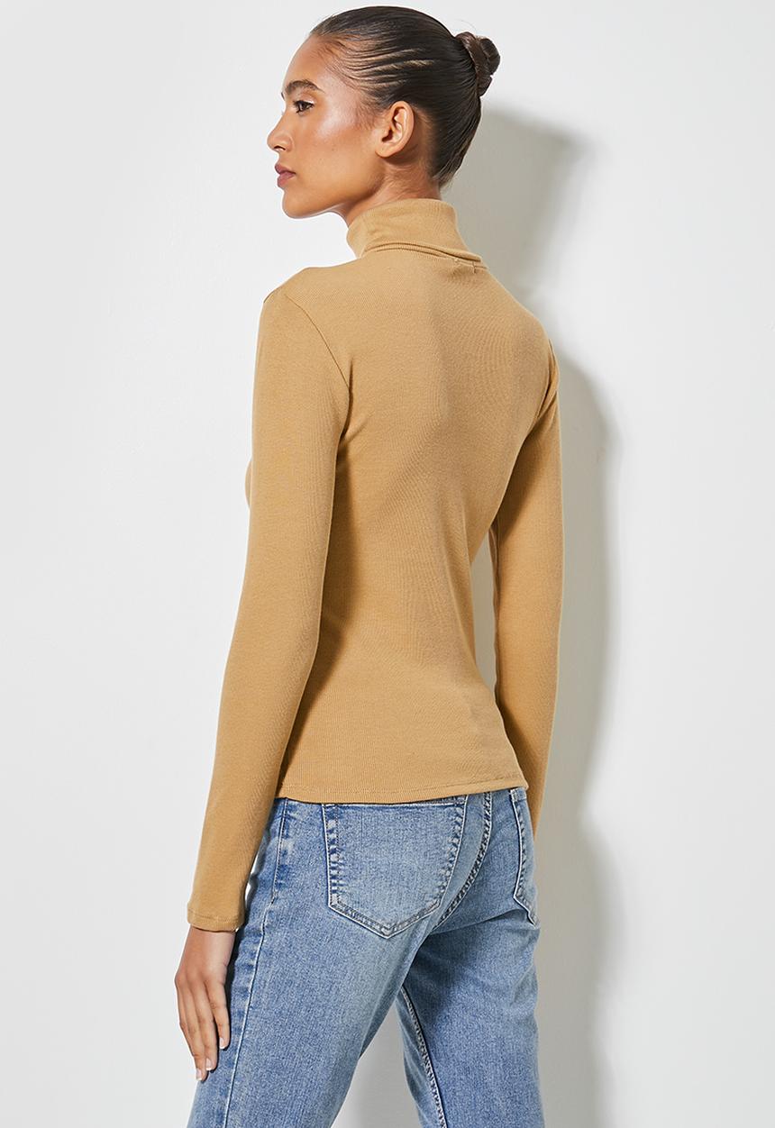 Superbalist - 2-pack lycra rib poloneck tops - brown & tan