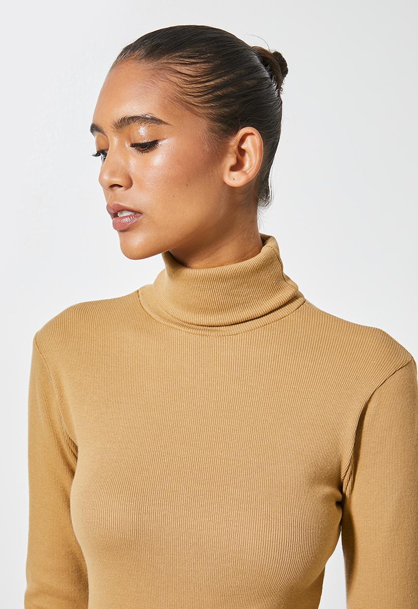 Superbalist - 2-pack lycra rib poloneck tops - brown & tan