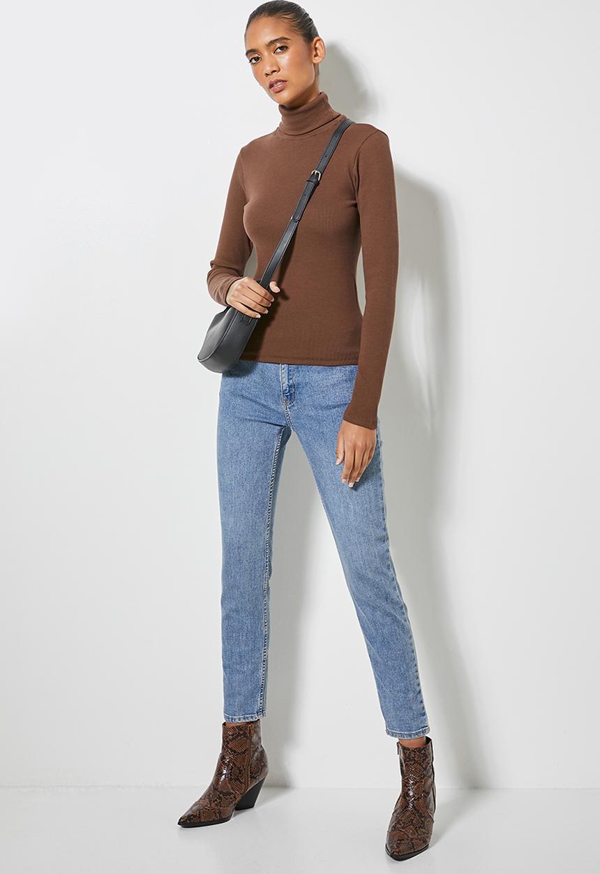 Superbalist - 2-pack lycra rib poloneck tops - brown & tan