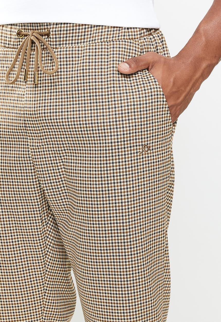 Jonathan D - Check trouser with elasticated waistband - brown & black