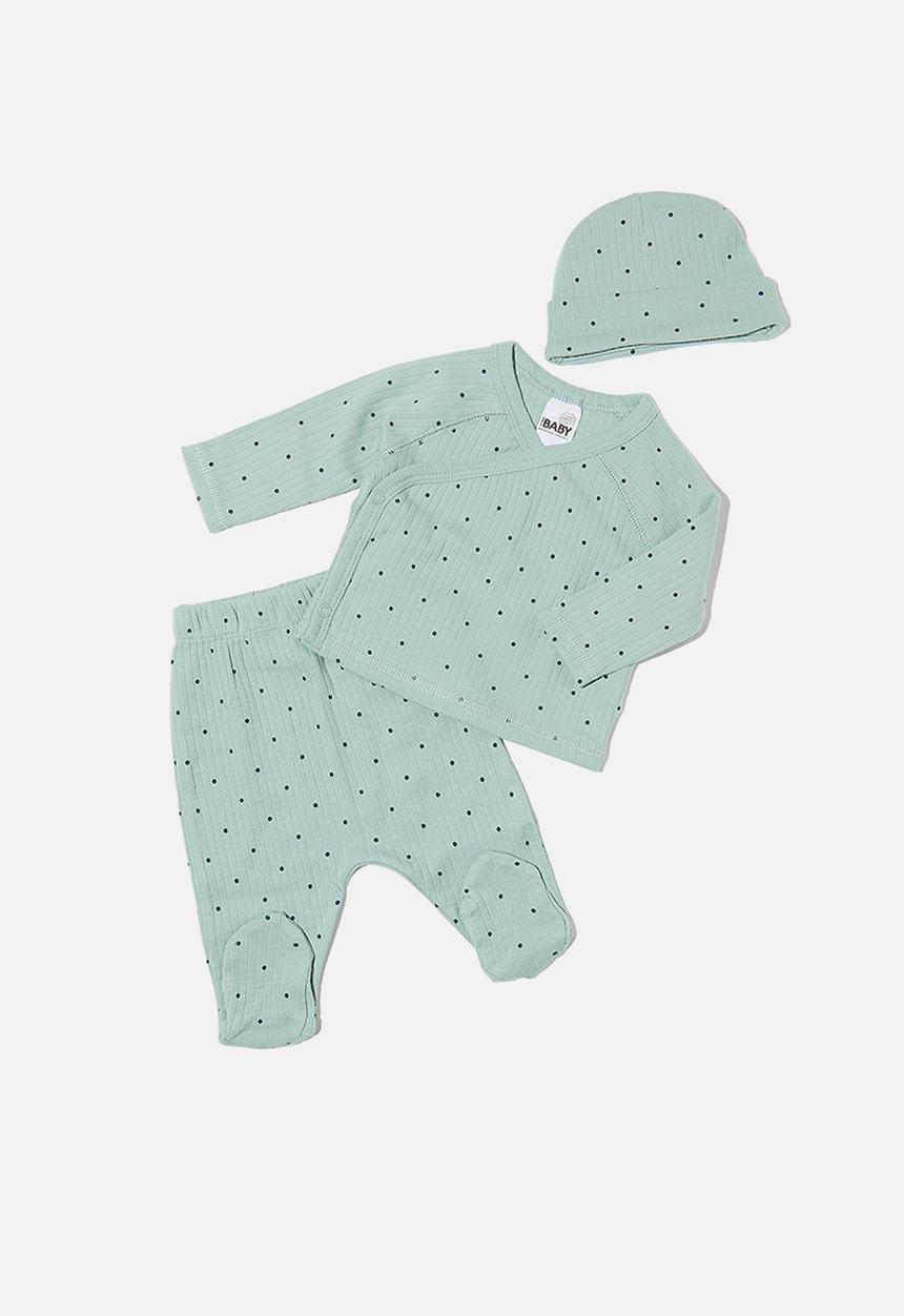 Cotton On - Bundle beanie, cardigan & legging - smashed avo/petrol teal betty spot