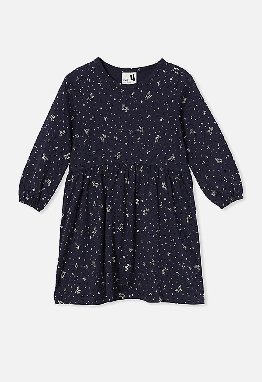 Cotton On - Savannah long sleeve dress - peacoat/gold night magic