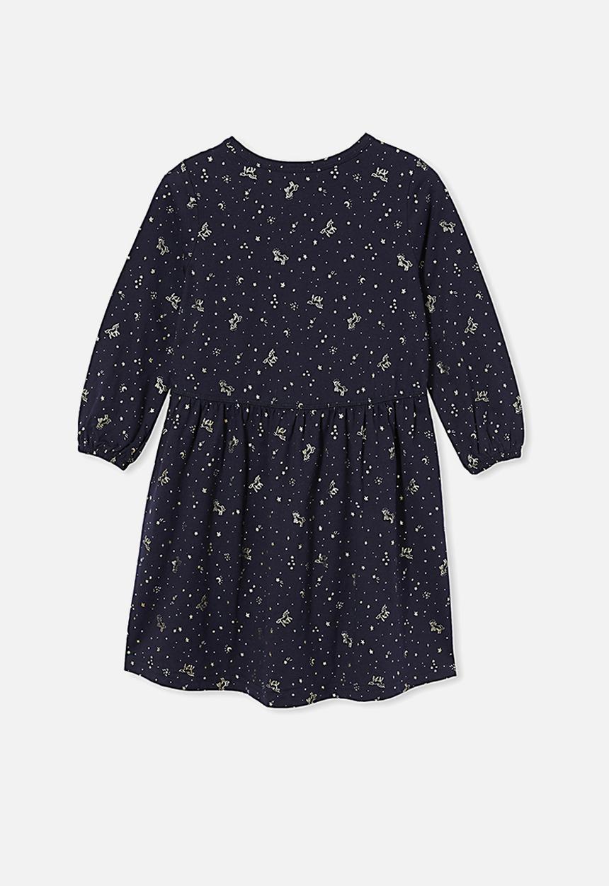 Cotton On - Savannah long sleeve dress - peacoat/gold night magic