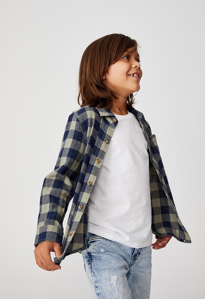 Cotton On - Rugged long sleeve shirt - sage & navy 