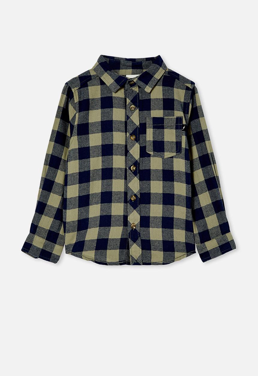 Cotton On - Rugged long sleeve shirt - sage & navy 