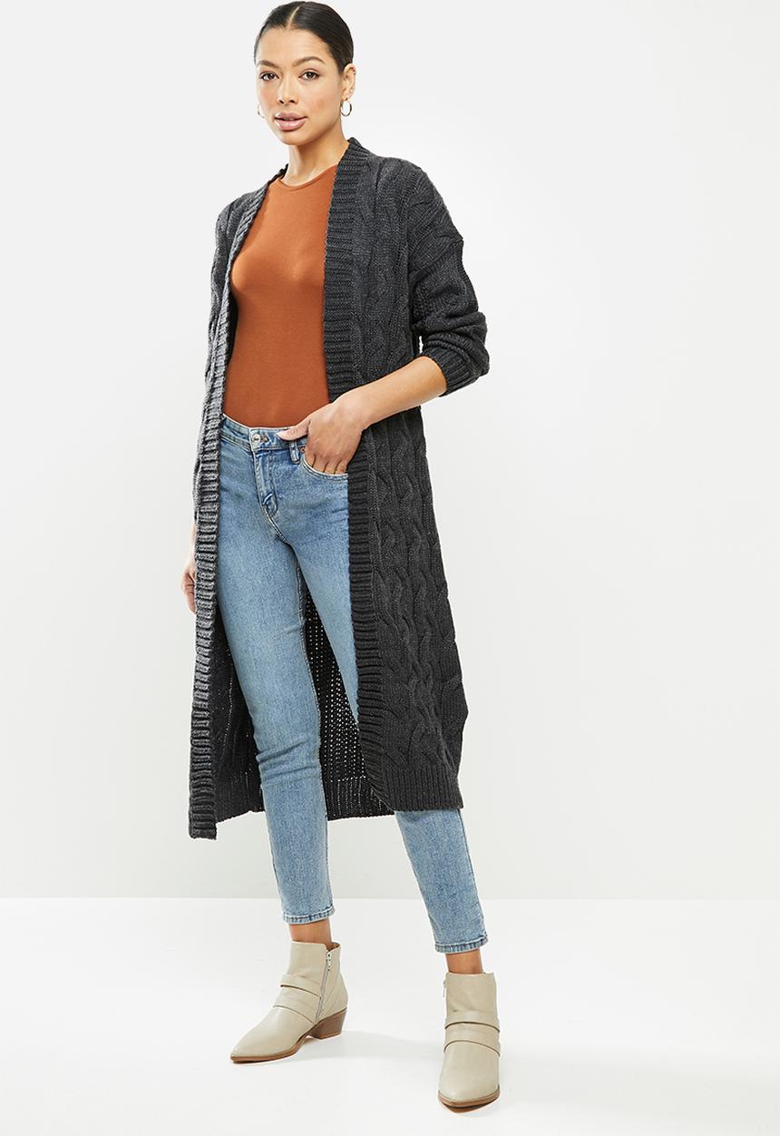 Brave Soul - Longline open knit cardigan - charcoal