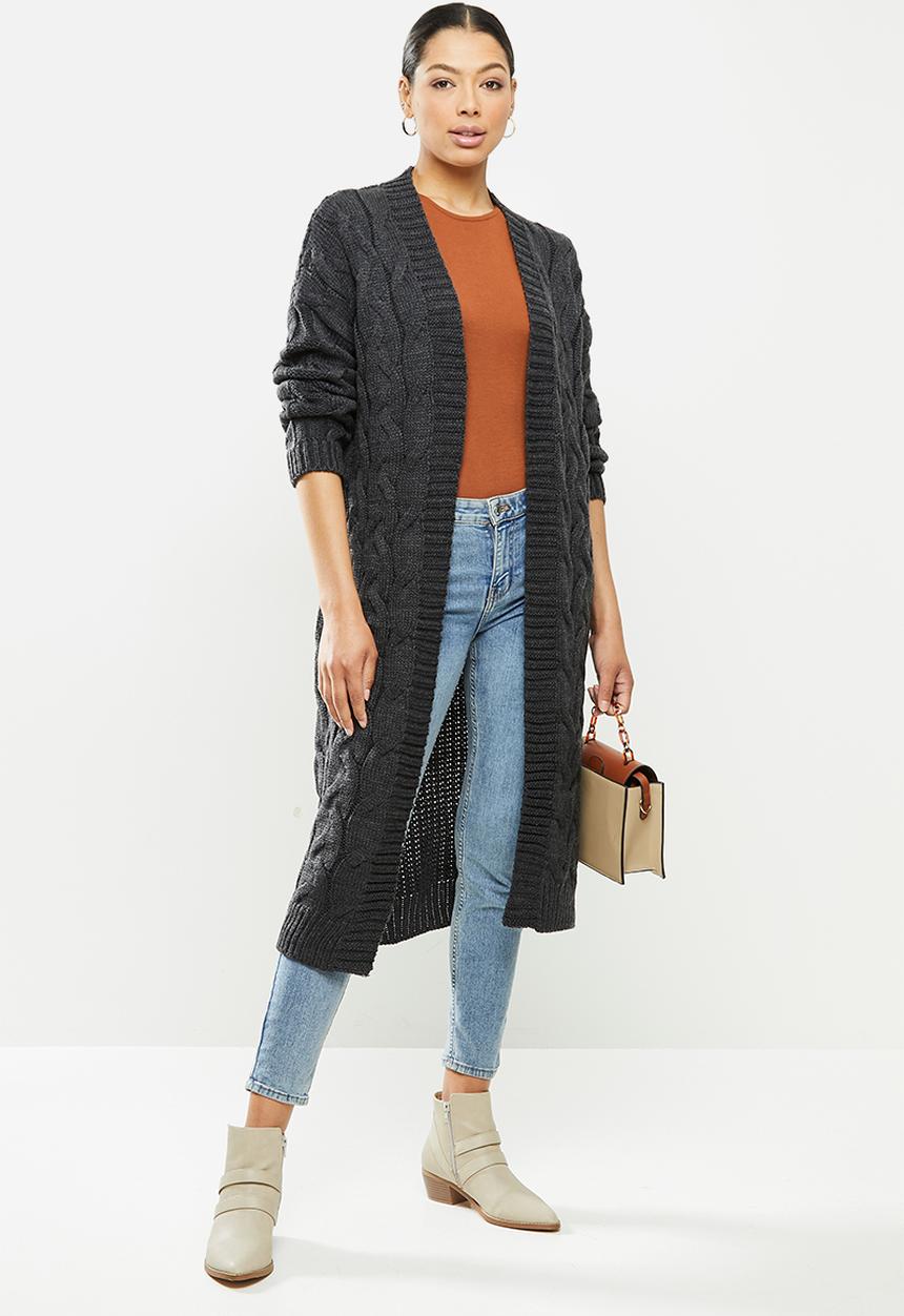 Brave Soul - Longline open knit cardigan - charcoal