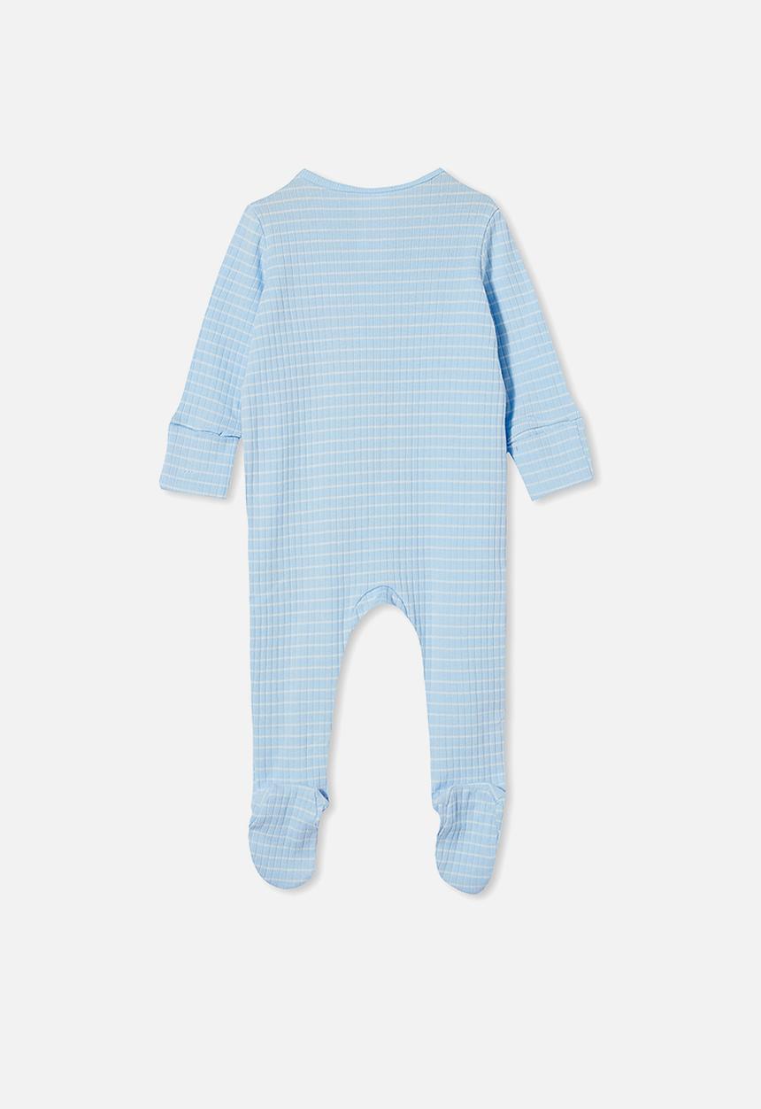 Cotton On - Organic newborn zip through romper - blue & white 