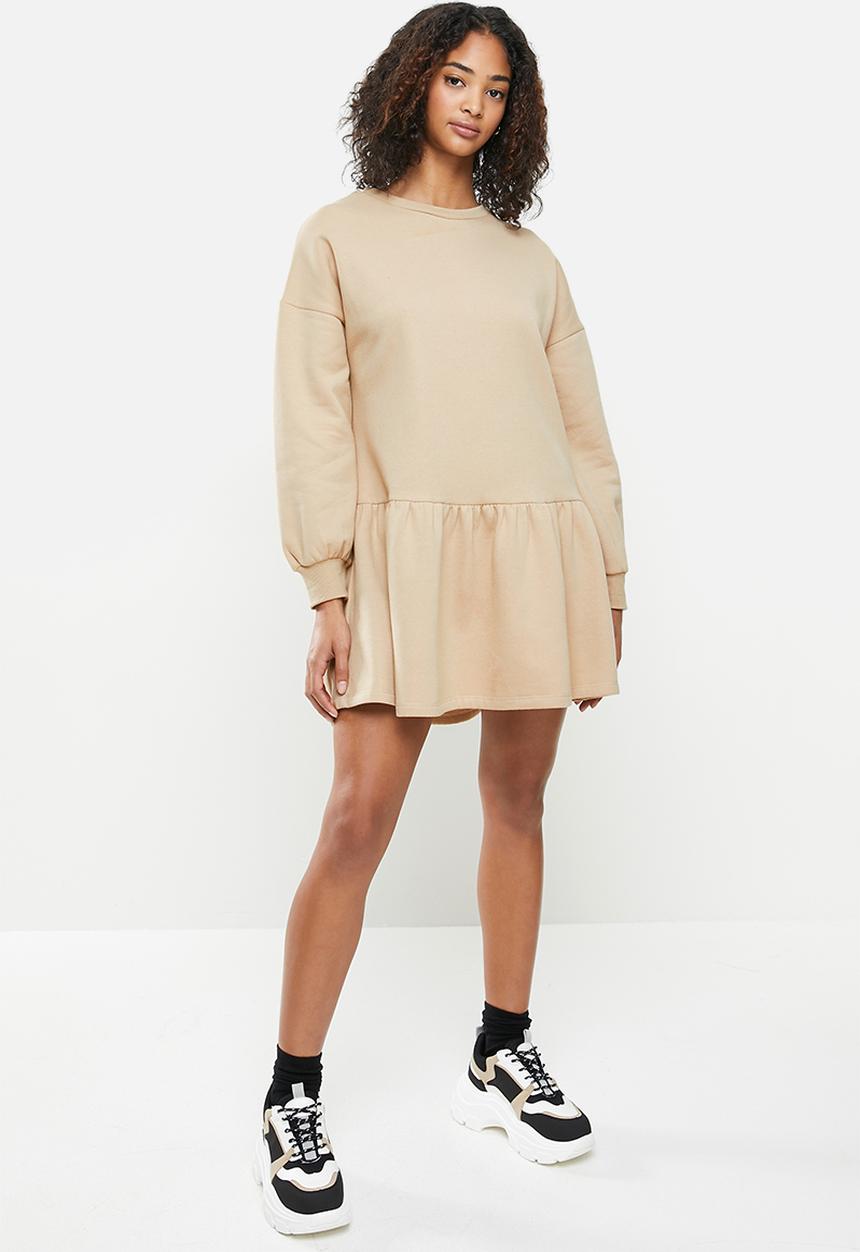 Blake - Fleece drop waist mini dress - beige 