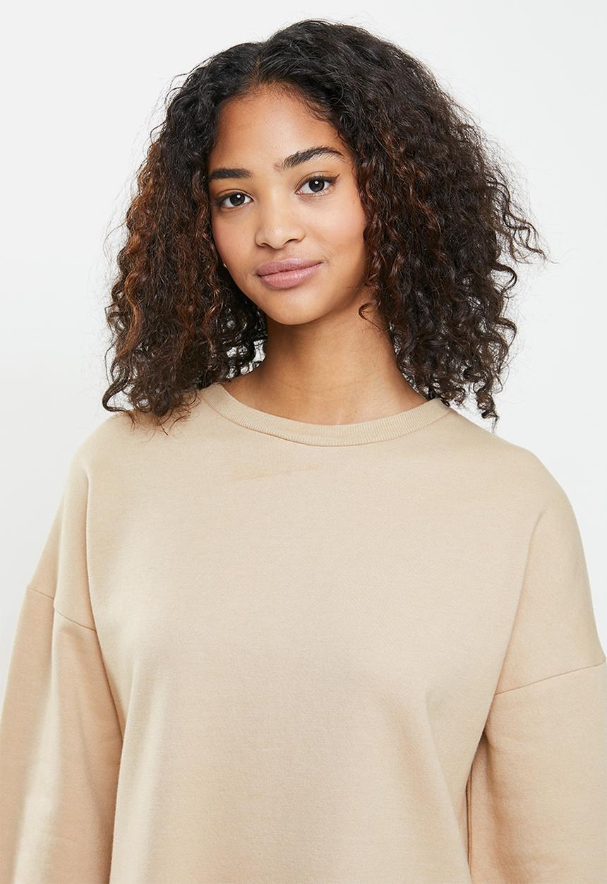 Blake - Fleece drop waist mini dress - beige 