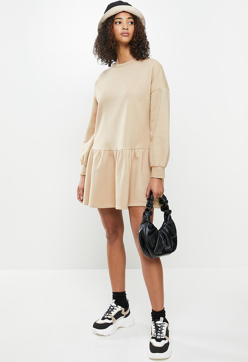 Blake - Fleece drop waist mini dress - beige 